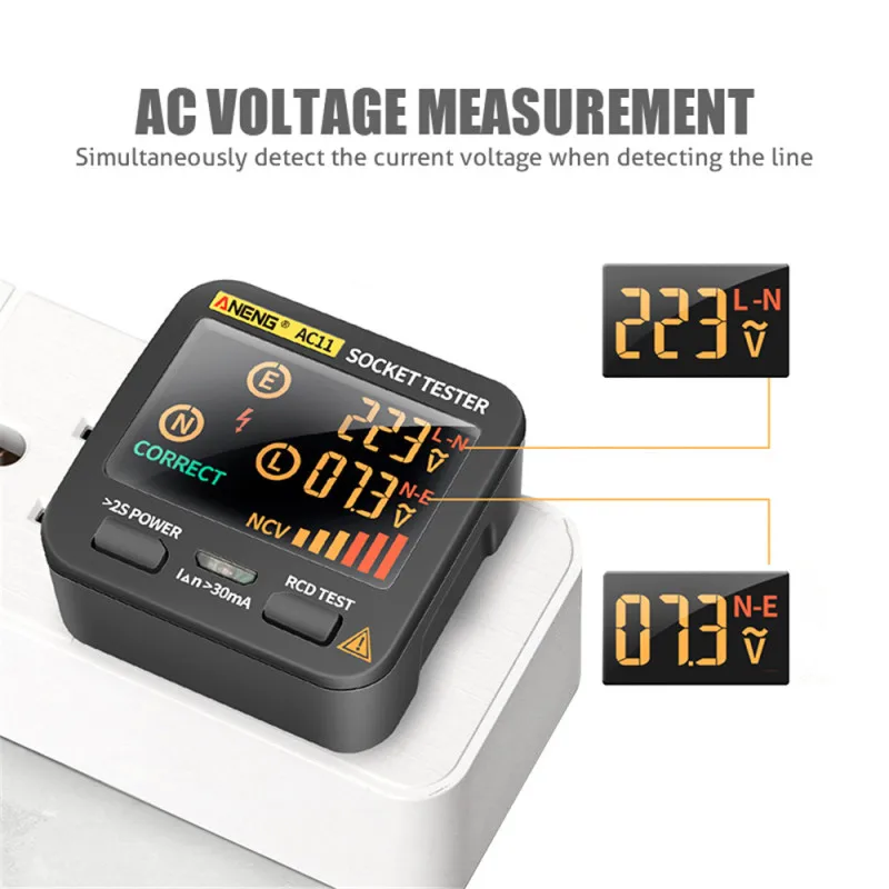 

AC11 Digital Socket Tester Voltage Test US/EU Plug Ground Zero Line Phase Check Rcd NCV test Socket Leakage Detector