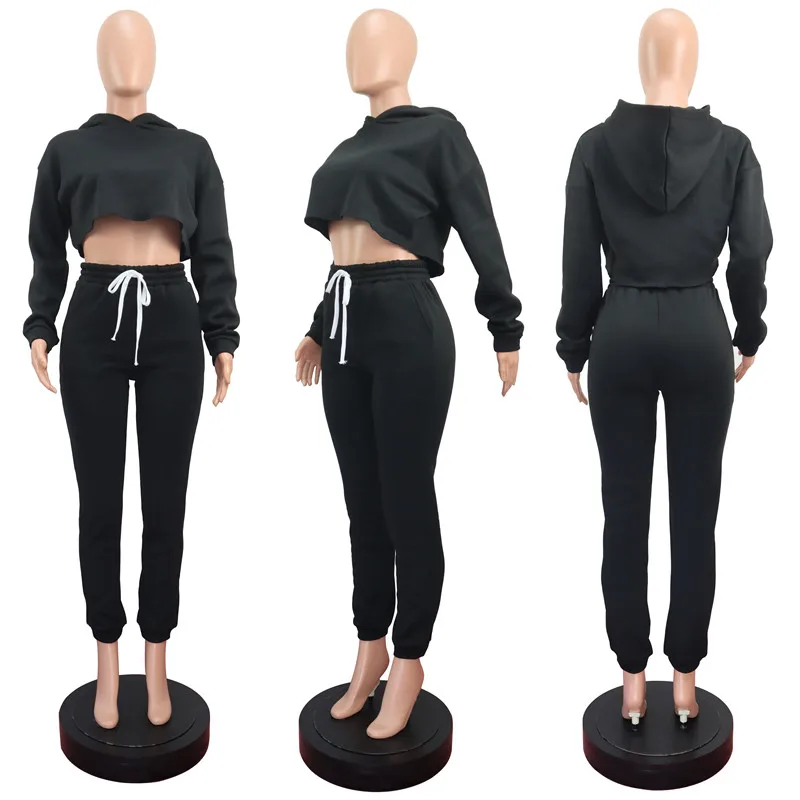 

Women Casual Sports 2-piece Outfit Set Long Sleeve Hoodie and solid Pants autumn Set for Ladies