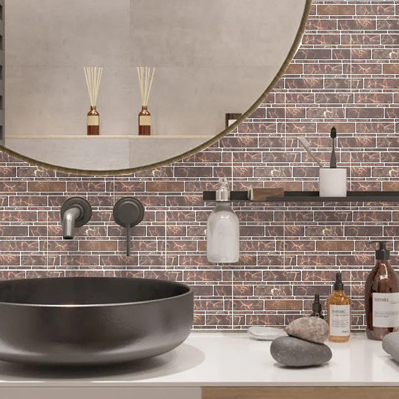 

New Style 3D Wall Sticker Tile Brick Self-adhesive Mosaic Kitchen Bathroom Wall Decor Home Office Decor Removable Waterproof