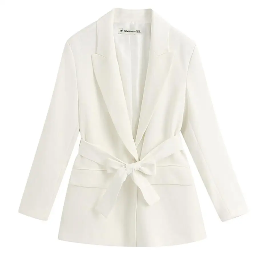 

Женский костюм с длинным рукавом, белый топ свободного покроя с поясом и карманами, 2020