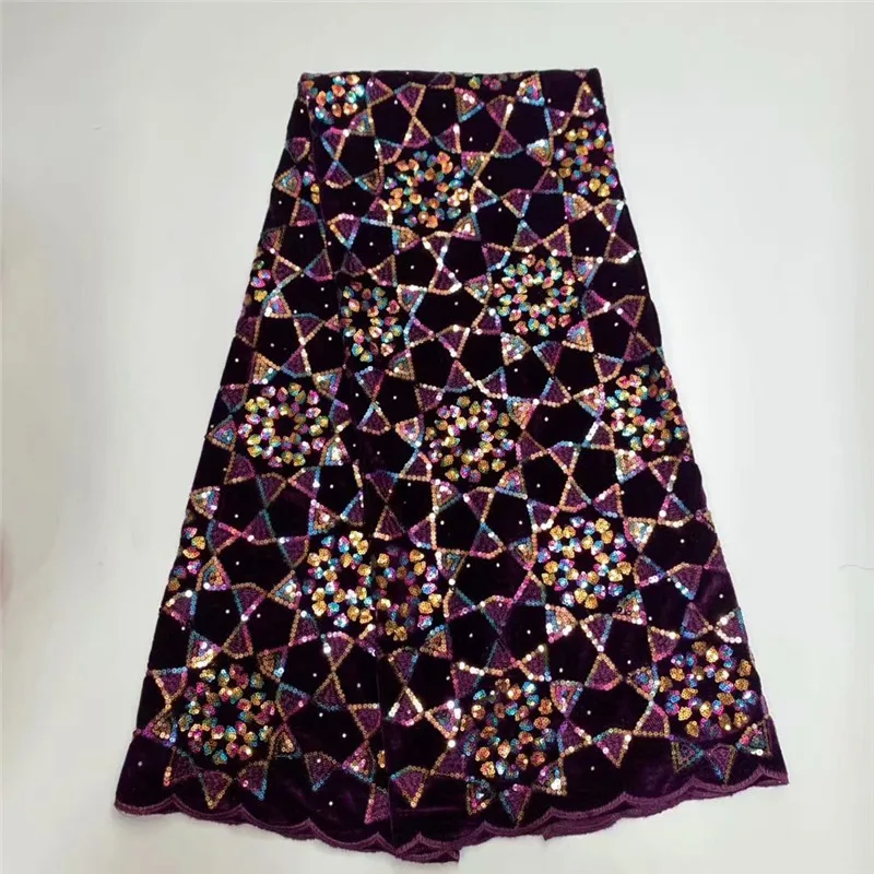 

Фиолетовая последняя версия 2020, высококачественные нигерийские бархатные кружевные ткани с блестками, 5 ярдов, французское Тюлевое кружево...