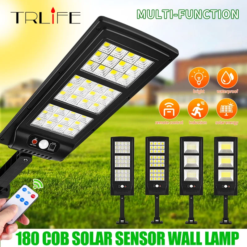 

200W 180LED 180COB Solar Street Lights Outdoor Security Light Wall Lamp Waterproof PIR Motion Sensor Smart Remote Control Lamp