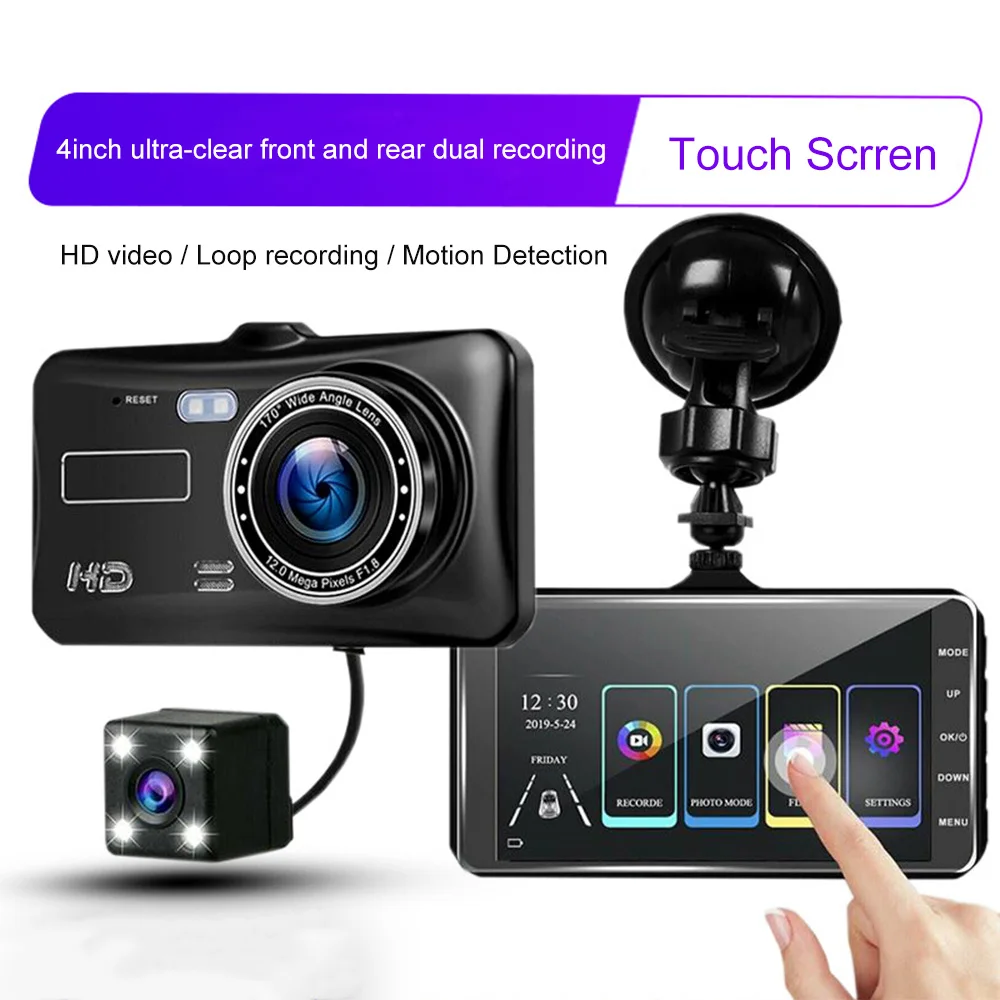 4-дюймовый Автомобильный регистратор с сенсорным экраном двойная запись высокой