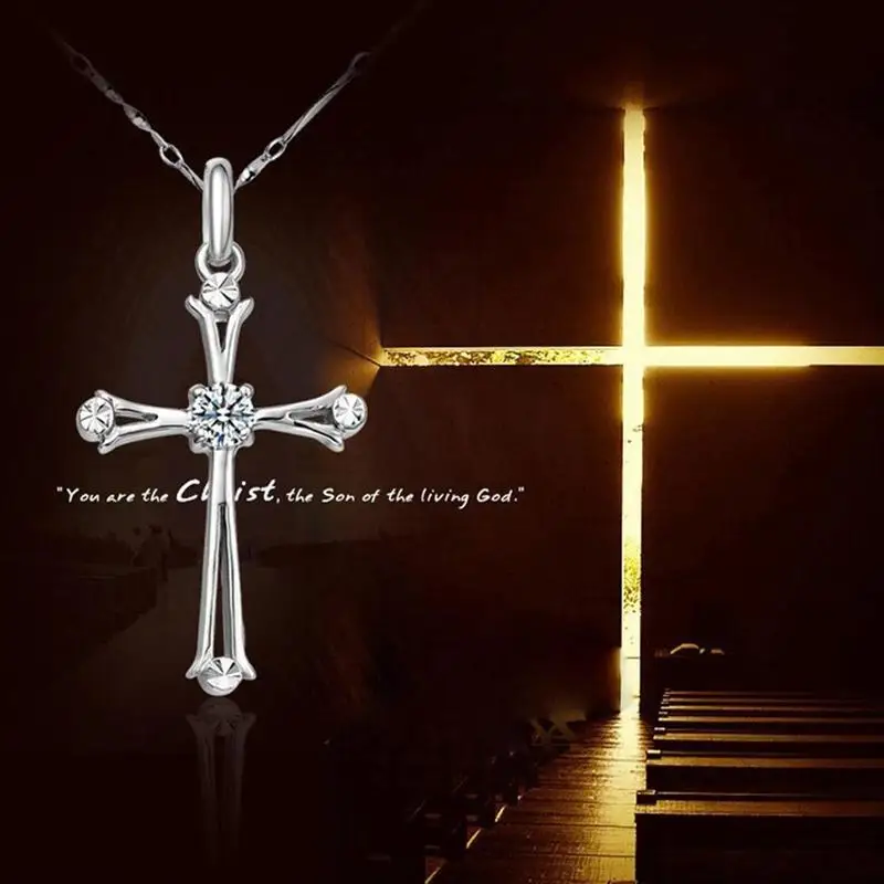 Кристалл Иисуса Креста ожерелье невесты серебряный один кристалл кулон Женская