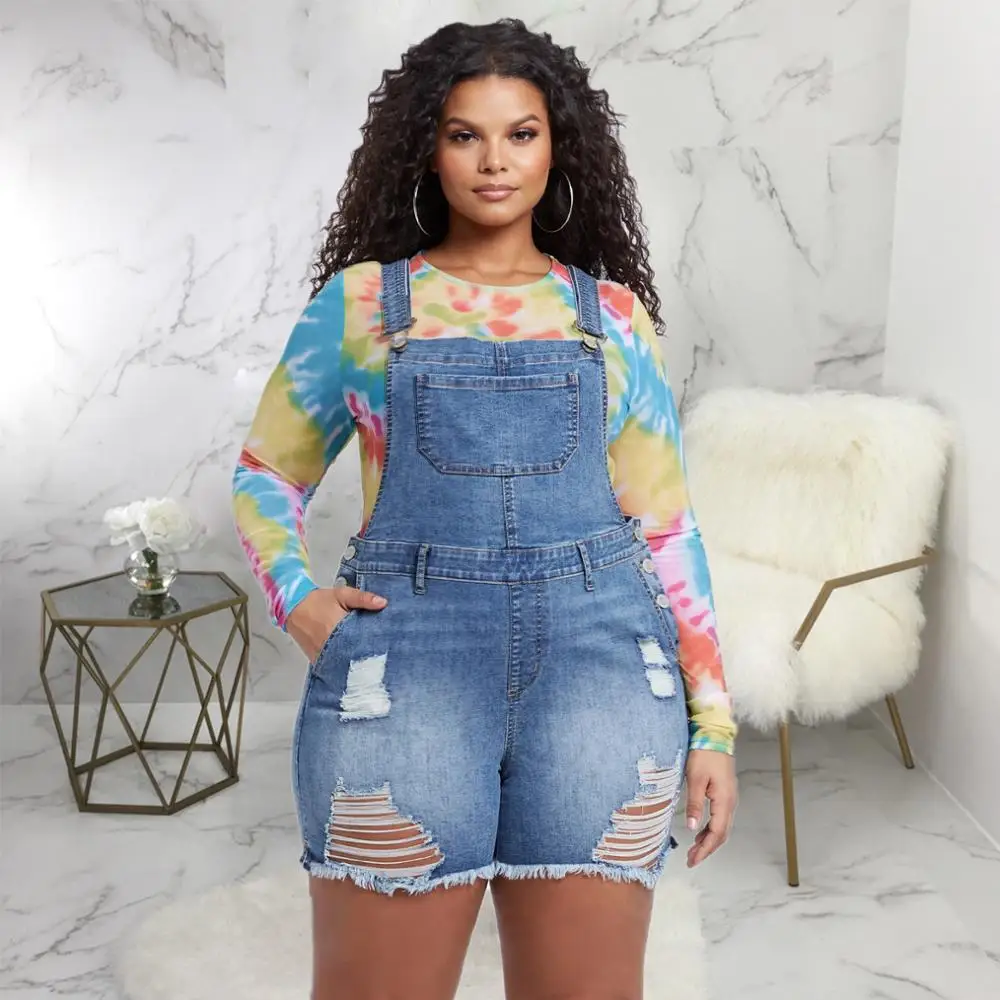 

Fashion Women Summer Playsuit Overalls Streetwear Denim Rompers Female Casual Loose Jumpsuit Women Pockets Hole Playsuits