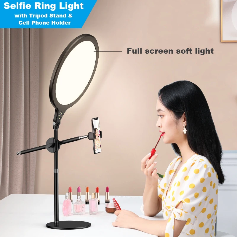 

Полноэкранный кольцевой светильник для селфи с овальной основой, держатель для телефона для фотографии/макияжа/прямой трансляции, светоди...