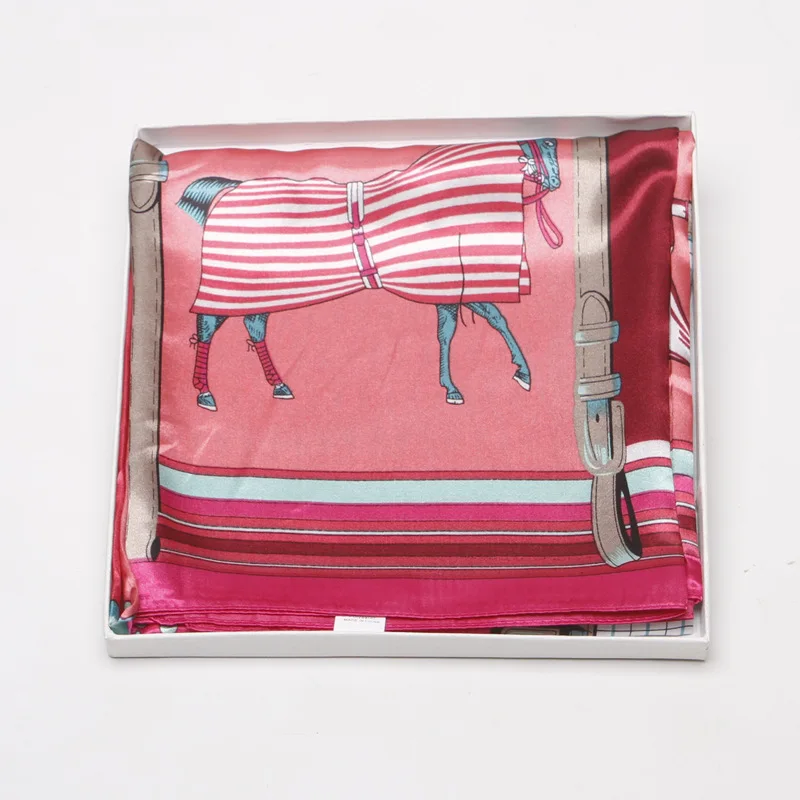 

2020 Fashion Kerchief Silk Satin Neck Scarf For Women Print Hijab Scarfs Female 90*90cm Square Shawls and Wraps Scarves For Lady