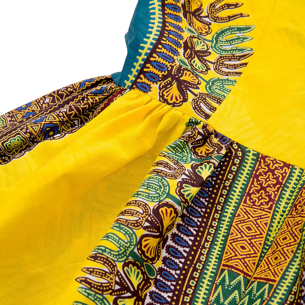 

African dresses for women sleeveless dashiki dress african traditional clothing cotton wax yellow dashiki dress