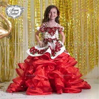 red appliques quinceanera dress ball gown puffy ruffles two pieces mini dresses crystal beaded girls masquerade vestidos de