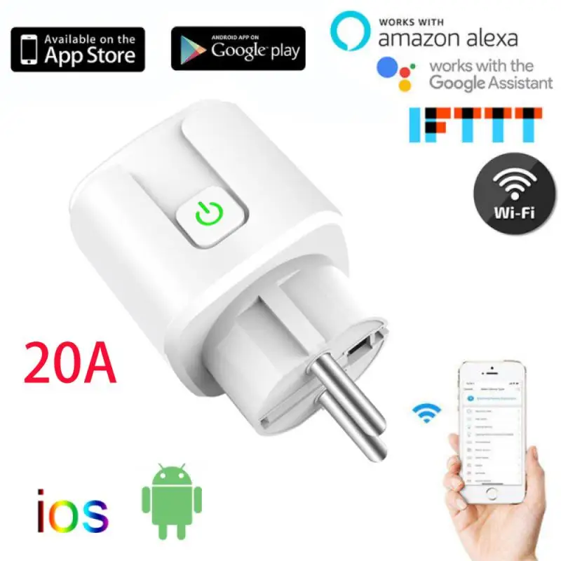 

Энергосберегающая розетка с таймером Tuya Smart Life, 20 А, Wi-Fi, вилка европейского стандарта, умный дом, автоматизация, работа с Alexa Google Home