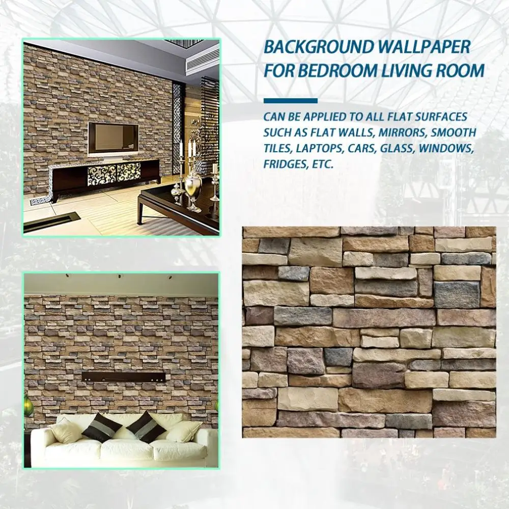 

PVC Self-Adhesive Waterproof Wall Sticker Brick Stone Wallpaper 3d Self-Adhesive Home Decoration Stickers DIY Wallpaper