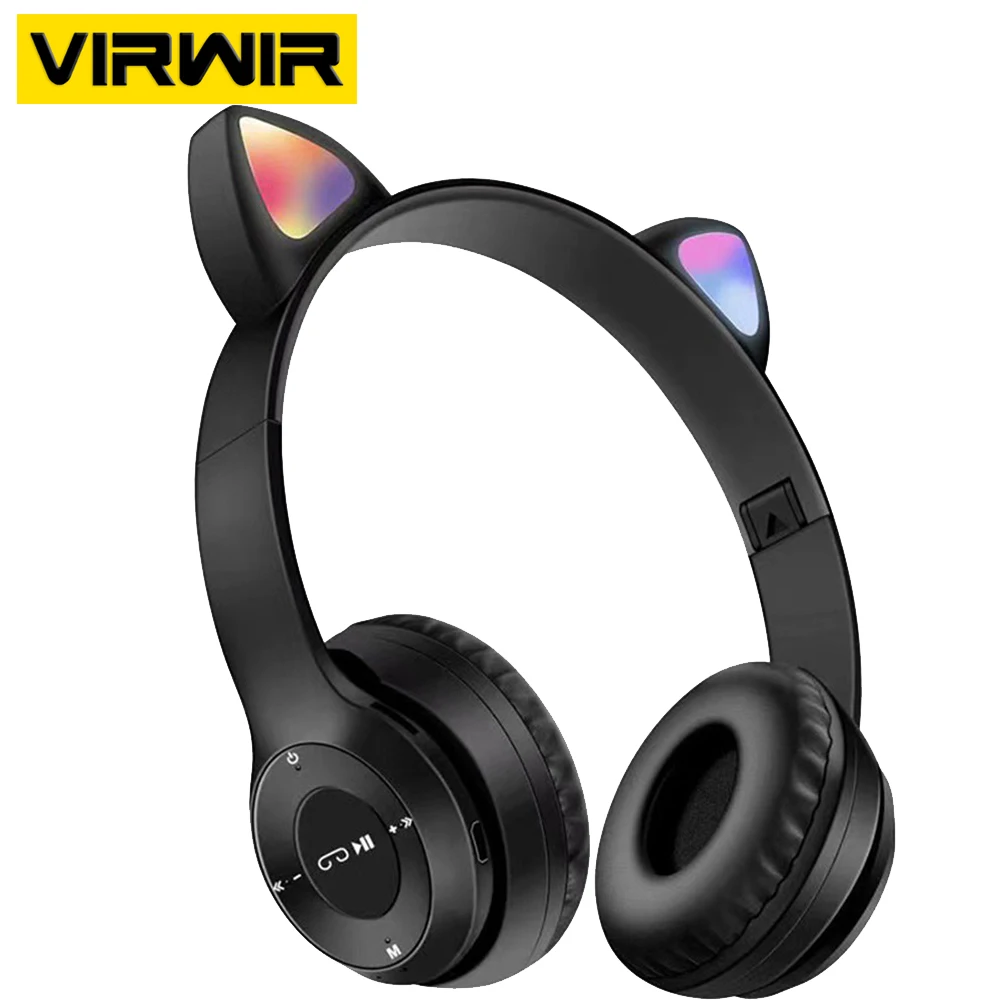 

VIRWIR New Cute Cat Ears Bluetooth Wireless Headphone With Mic Noise Cancelling Kid Girl Stereo Music Helmet Phone Headset Gift
