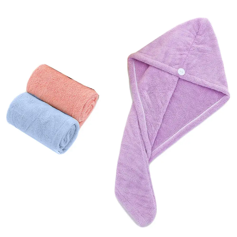 

2pcs Womens Quick Drying Towels Turban Ladies Coral Fleece Hair Wrap Bathing Head Cap