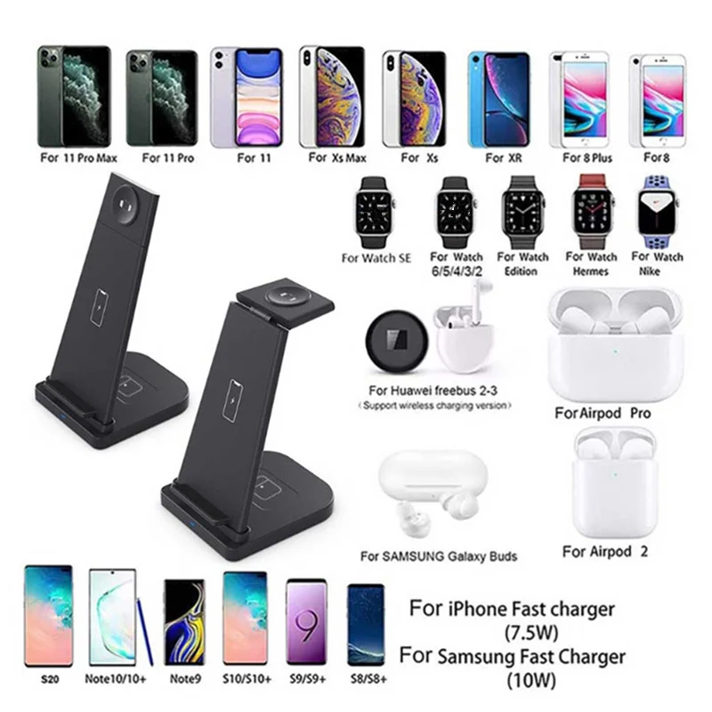 

15W Wireless Charger phone Holder Fast Charge Station For iPhone 11/11 Pro/XS Max/XS/8 Samsung S20/S10/S9 wireless charging pad