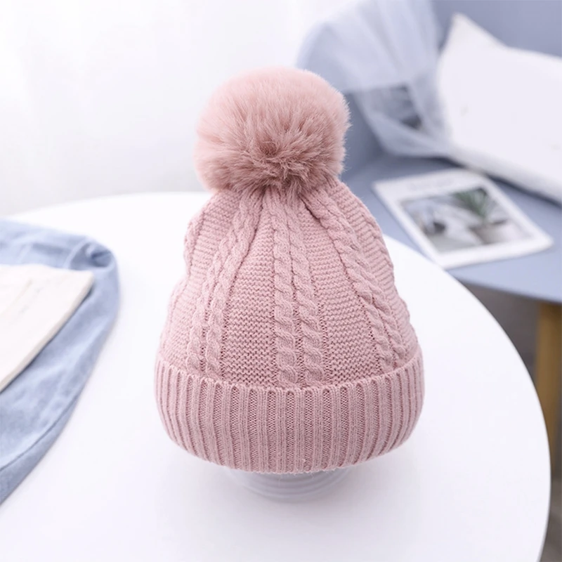 

3Pcs Kids Winter Beanie Hat Long Scarf Gloves Set Cable Knit Pompom Skull Cap N58F