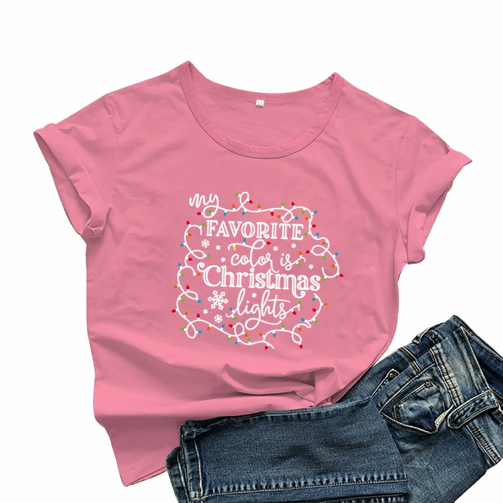 

Graphic Tshirts My Favorite Color Is Christmas Light Snowflake New Years Clothes Black Green Tops for Women Unisex Plus Size