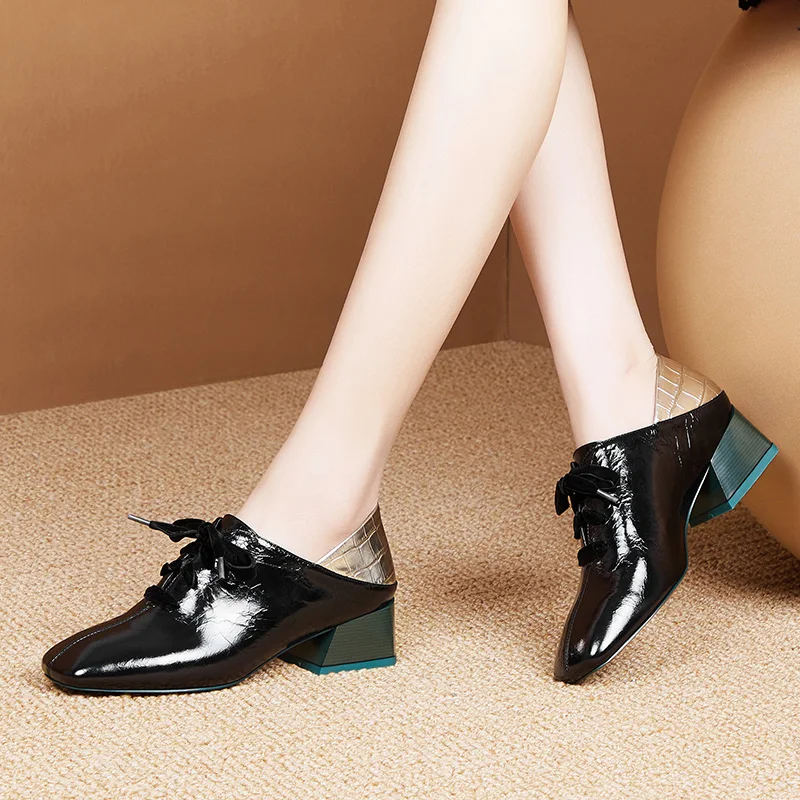

New Shallow Women oxfords Genuine Leather Office Dancing Shoes Woman Spring Autumn Lace Up Classic Shoes 2020