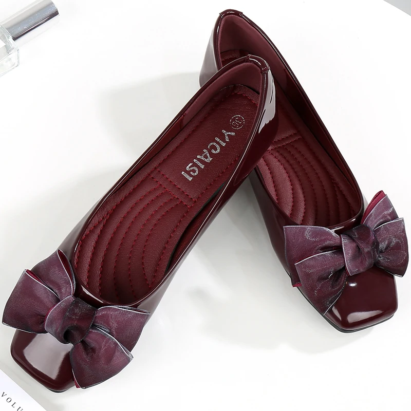 Ballet Flats Shoes Woman Patent Leather Bowknot Sweet Fashion Design Lady Girls Daily Spring Autumn Casual Shoes For Women 2023