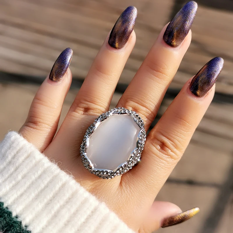 SINLEERY роскошные большие белые опаловые овальные кольца на палец с сияющим