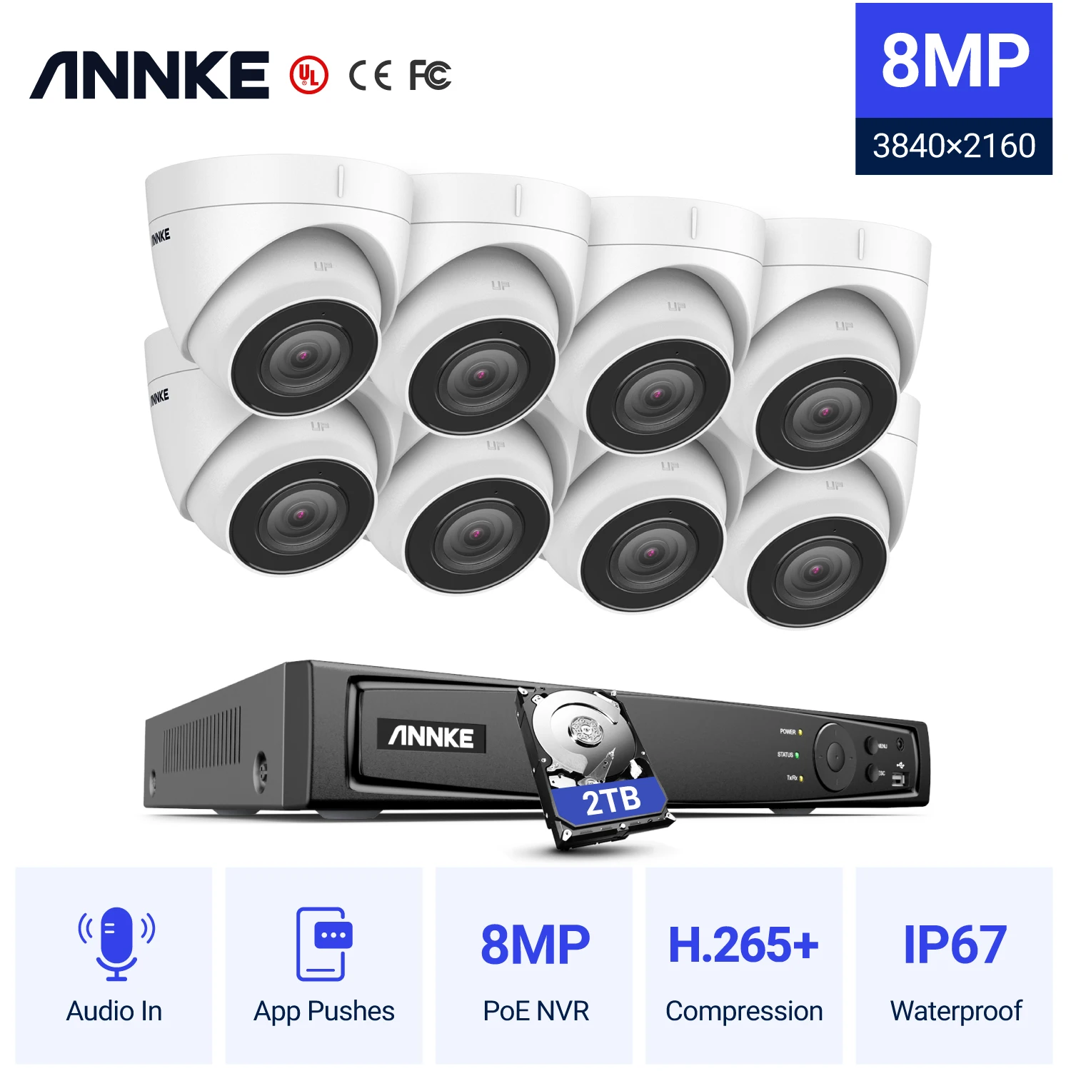 ANNKE 8CH сверхвысокой четкости 4K Ultra HD POE сетевой видеорегистратор безопасности