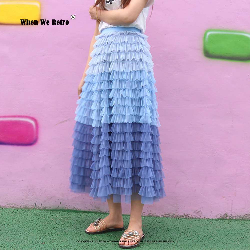 Женская длинная юбка с градиентом фиолетовая серая синяя оранжевая для