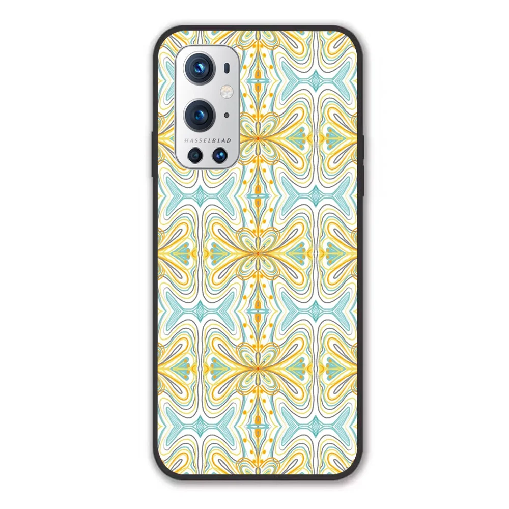 

Tapestry style repeat in gold and pale blue Pattern Phone Case For 1+ Oneplus 7 7T 7Pro 8 8T 8Pro 9 9Pro Case Black TPU Frame