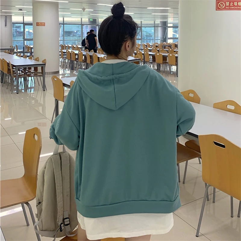 

Women Hong Kong Style Casual Hooded Outerwear 2021 Early Spring Harajuku High Street All-Match Top Solid Color Letter Print Coat