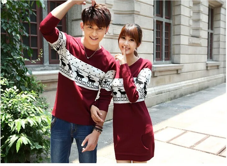 SMTHMA 2021 New Winter Runway Men's /Women Long Sleeve Wine Red Pullovers Matching Deer Couple Christmas Year Sweaters | Женская