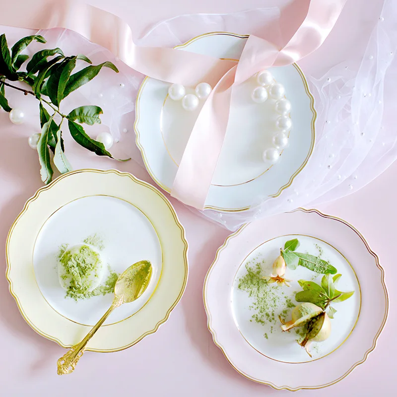 Золотая инкрустация керамическая тарелка форма цветка Десерт Фрукты стейк набор