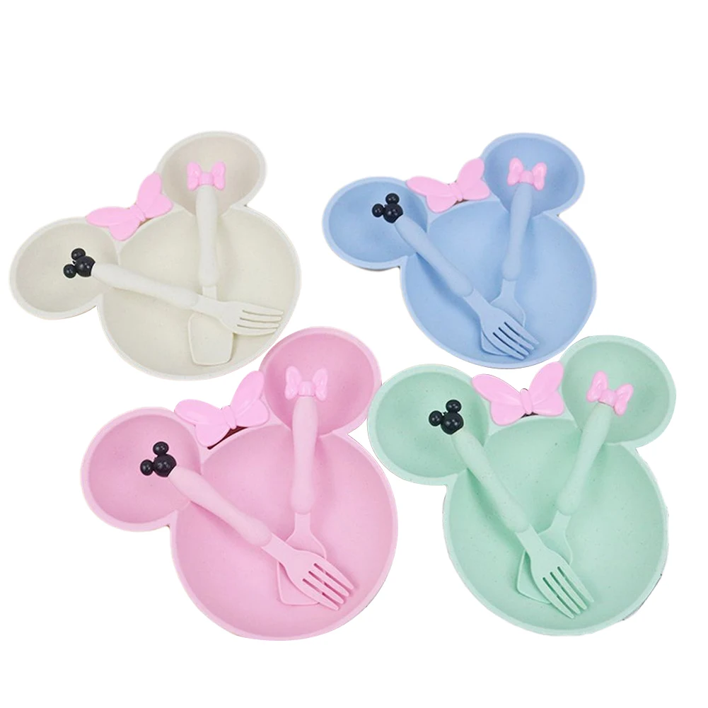 

25x3Pcs Baby Tableware Wheat Straw Separate Design Cartoon Animal Pattern Non-slip Bottom Training Tood