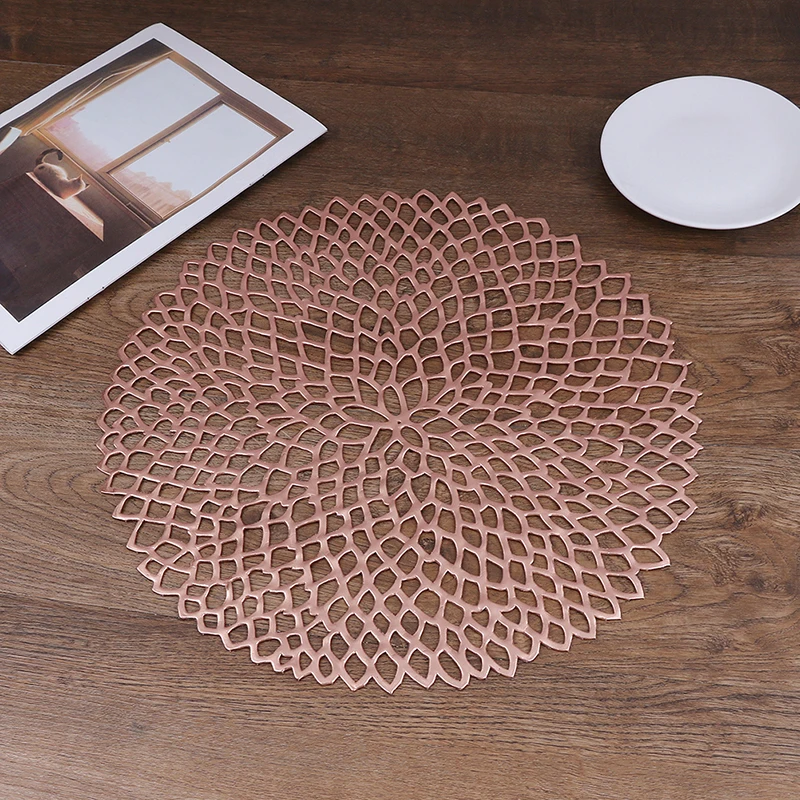

Placemat For Dining Table PVC Plastic Hollow Insulation Round Coaster Pads Table