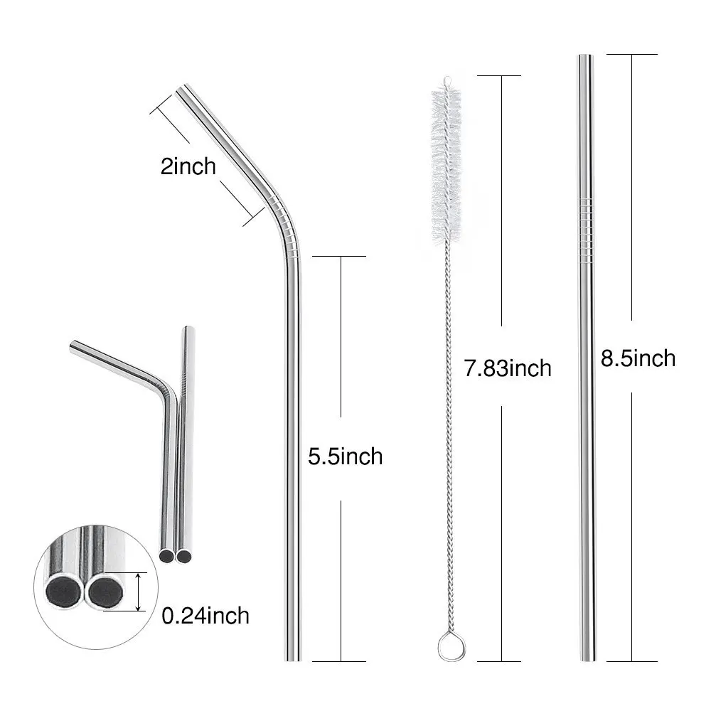 8 многоразовых металлических трубочек для напитков из нержавеющей стали |