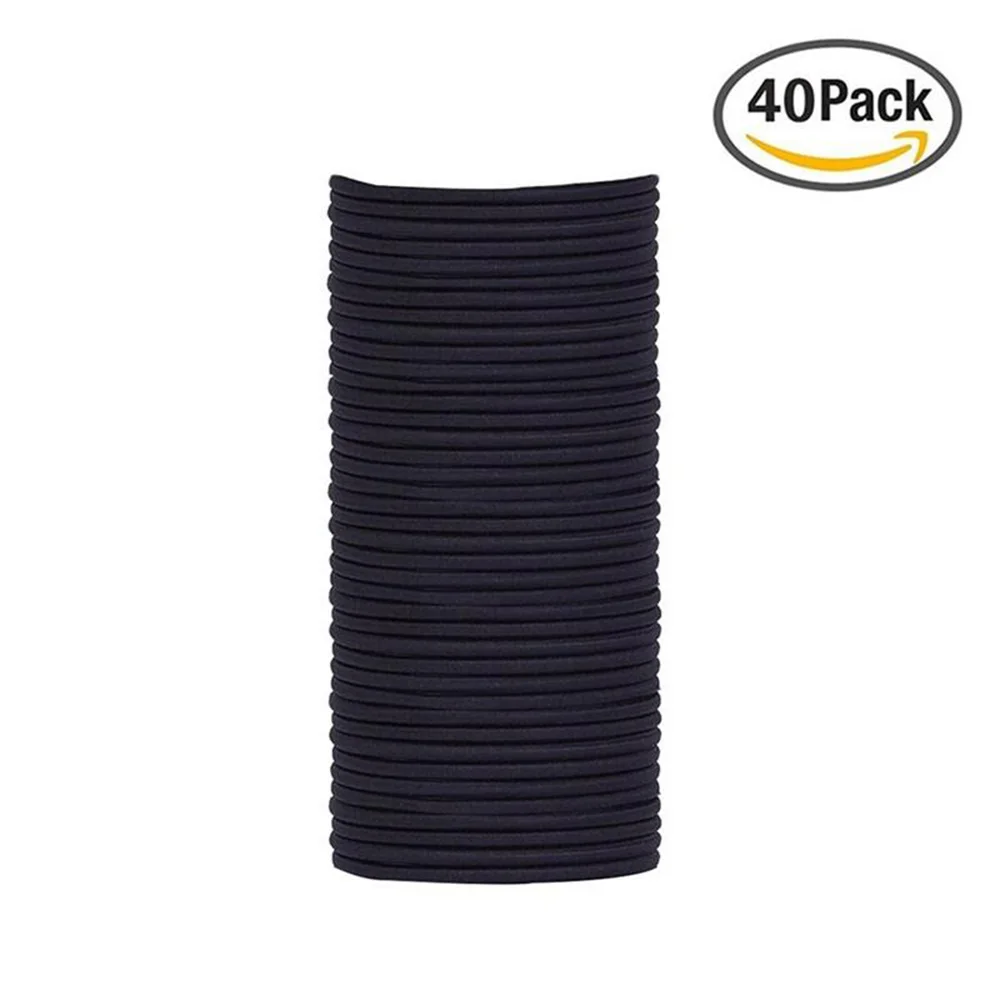

40 Pcsblack Elastic Rope Ring Hairband Women Girls Hair Band Tie Ponytail Holder