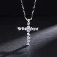 crystal heart cross pendent necklaces for women shiny cz fine anniversary gift fashion versatile female necklace