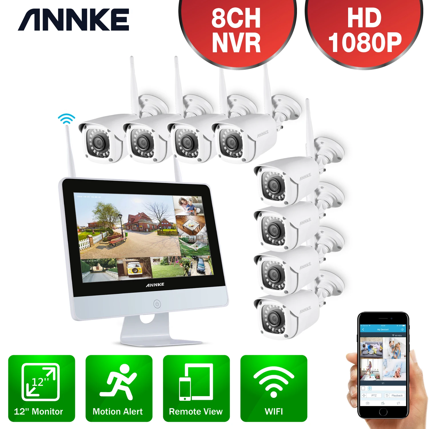Камера видеонаблюдения ANNKE беспроводная камера безопасности 8 каналов 1080P FHD Wi Fi