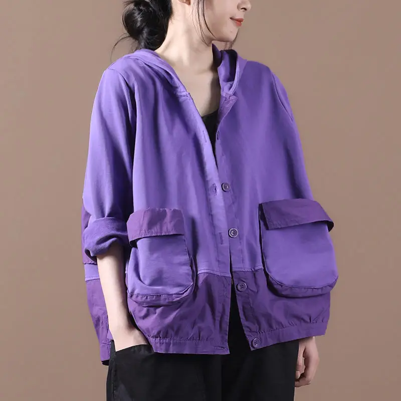 

Autumn Jacket Coat Single Breasted Ladies Short Sweatshirt and Hoodie 2020 New Korean Loose Pocket Stitching Casual Female Full