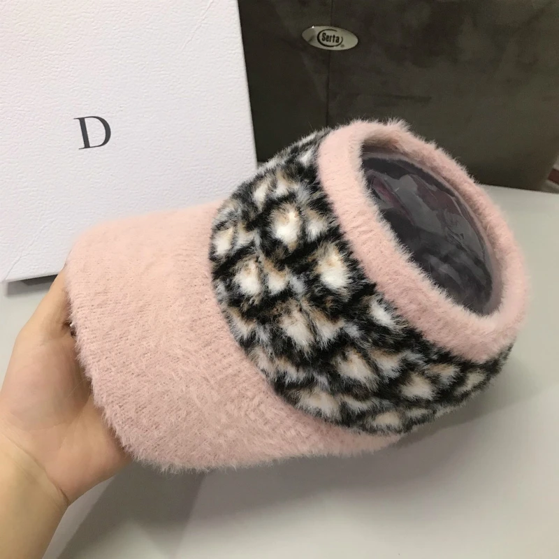 Winter Letters Mink Fur Empty Top Hats Autumn Outdoor Sunshade Caps Fashion Student Sports Cap Women 2020 Stretch to Keep Warm