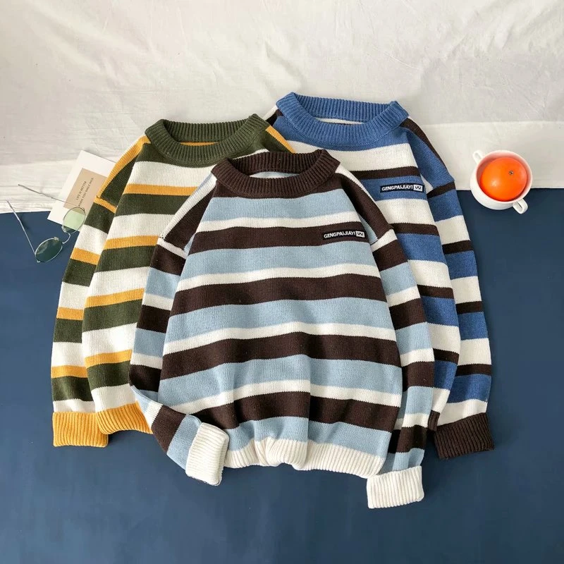 

ZAZOMDE 2020 Autumn new super fire Isn striped sweater men's Korean fashion loose and versatile coat Sweater Pullover oversized