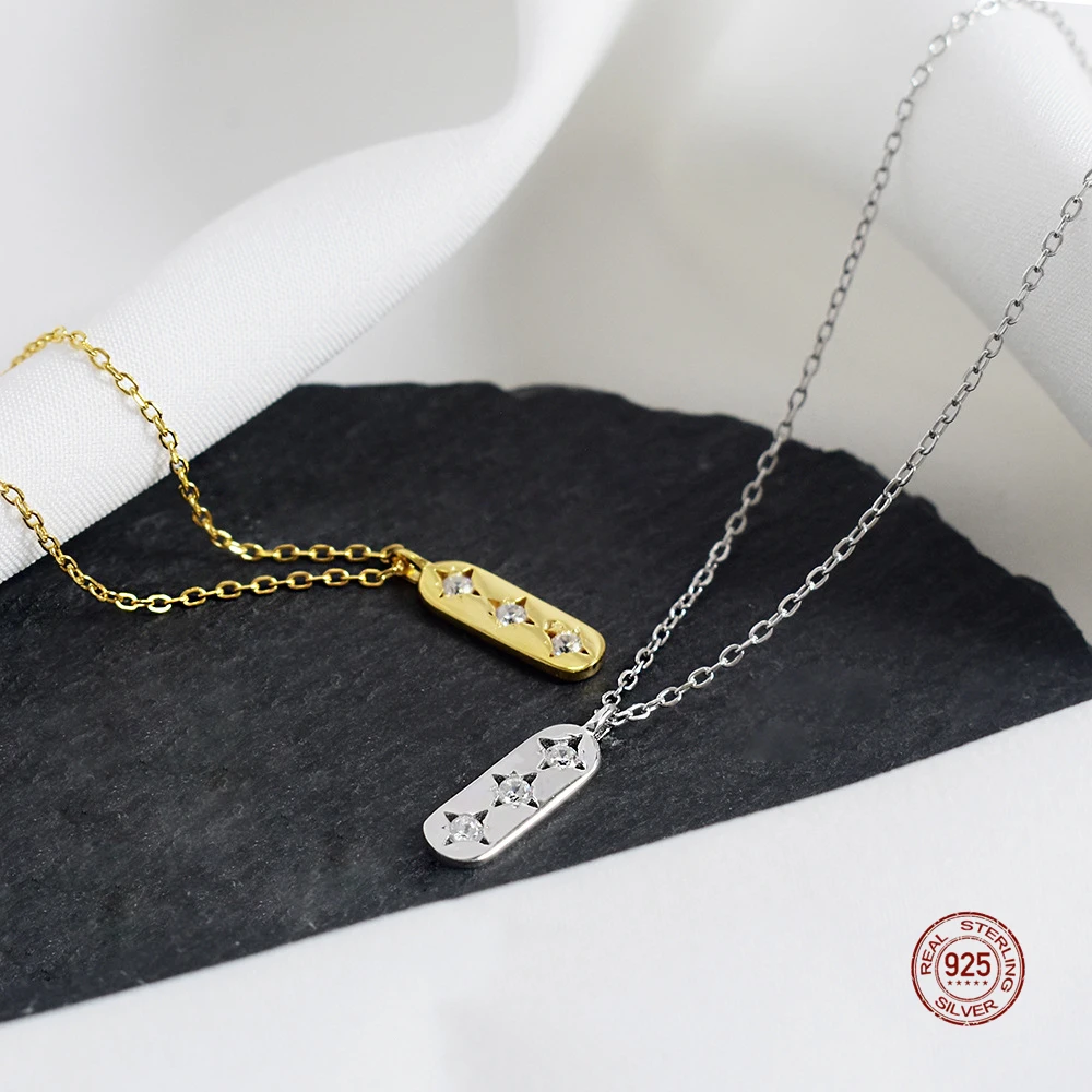 

LKO Simple Ellipse Geometric Zircon Pendants Necklace 925 Sterling Silver Clavicle Charm Necklace For Women Party Accessories