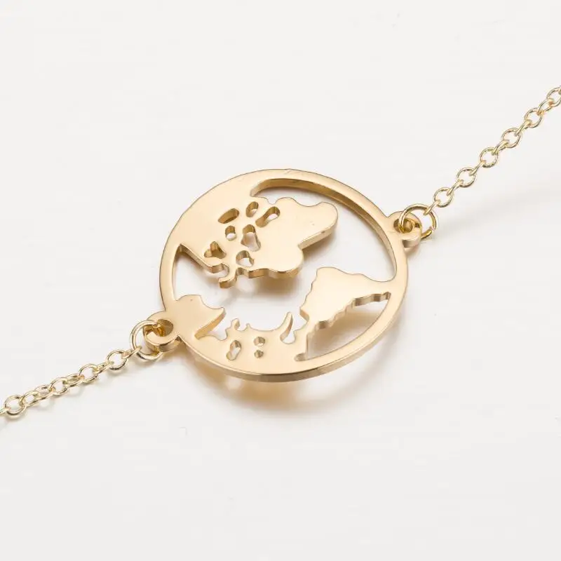 FENGLI полые круглые браслеты для женщин из нержавеющей стали карта земли