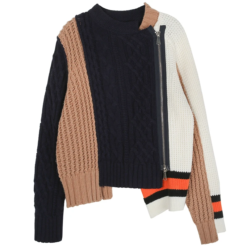 TWOTWINSTYLE лоскутный хит цвета женский свитер с длинным рукавом и круглым вырезом на