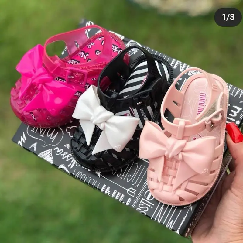 

Fashion Melissa Children's Sandals 2022 New Summer Girls Jelly Bow Shoes Roma Breathable Retro Beach Shoes Kids Princess Sandals
