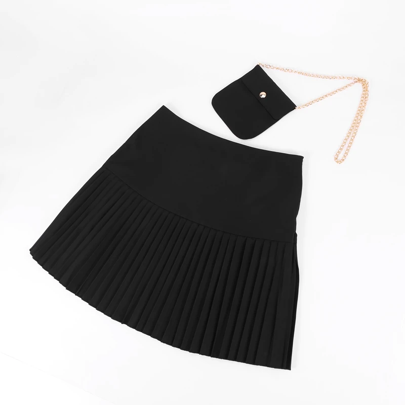 

Summer Short Casual Skirt Side Zipper Solid Color High Waist Pleated Skirt