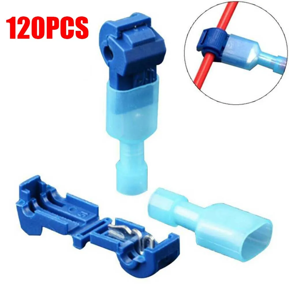 

120Pcs Terminals Connectors Blue Quick Splice Lock Crimp Cable Durable