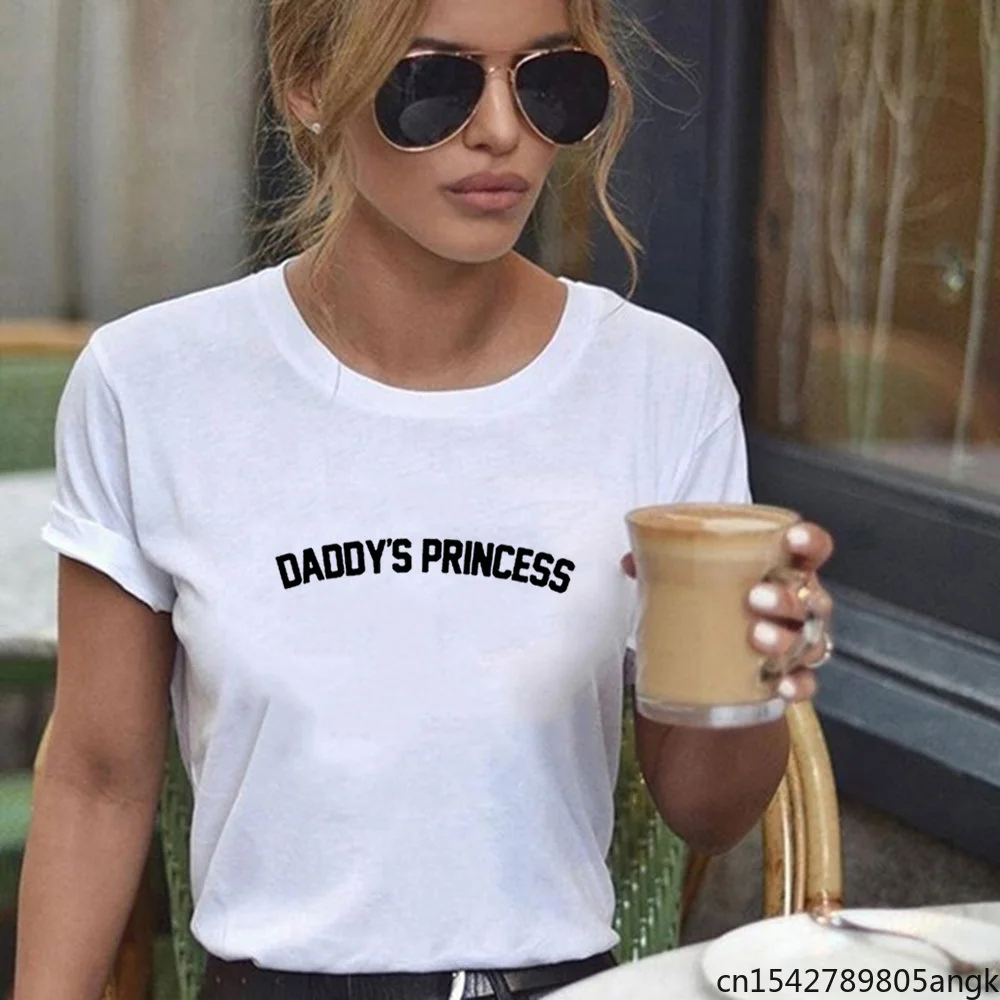 

Daddy's Princess T Shirt Women Short Sleeve O-neck Loose Femme Black White Tops