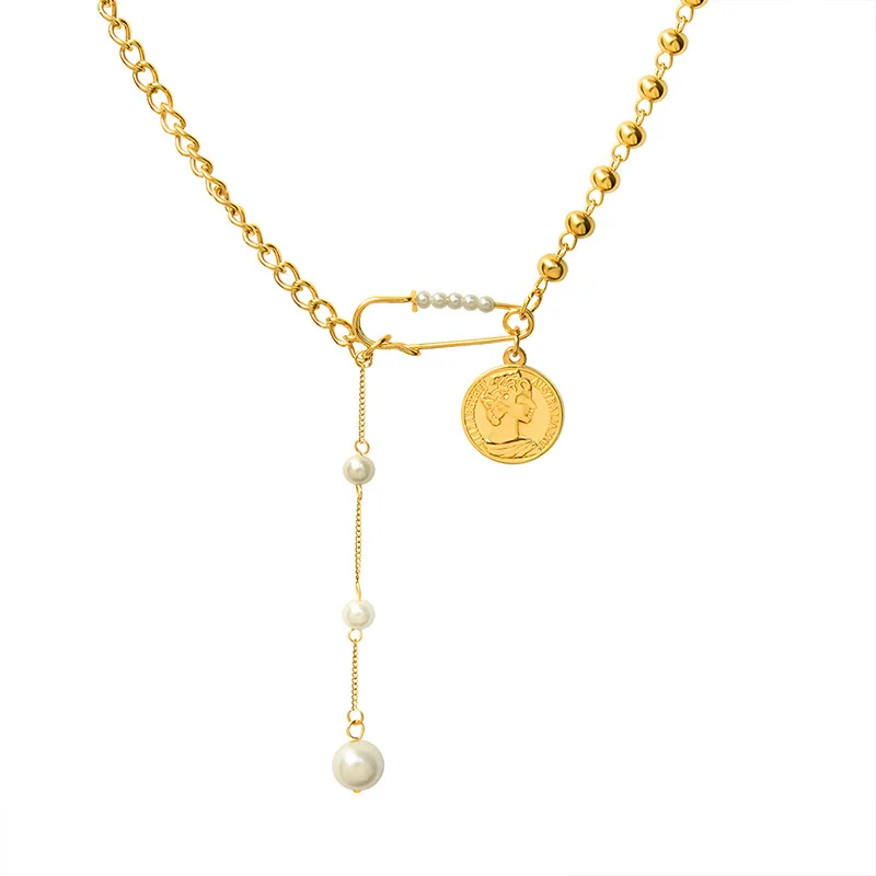 

Pearl Ladies Portrait Pin Necklace Aesthetic Stainless Steel for Women Gold Plated Fashion Jewelry Gift 2022 New Girls Favorite