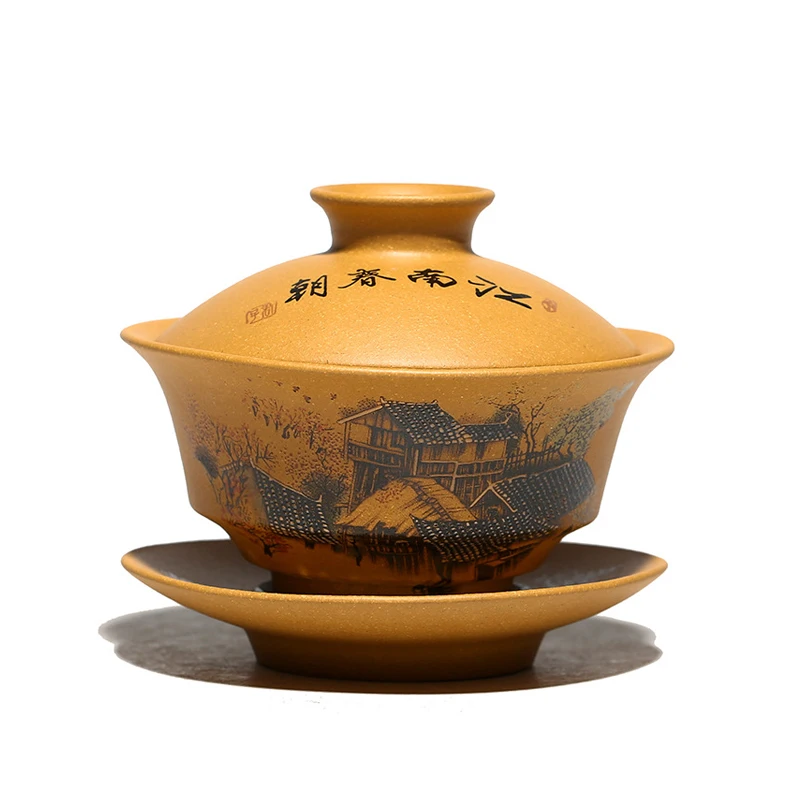 Чайная чаша Yixing Gaiwan 135 мл набор крышек с блюдцем фиолетовая глиняная чашка чайный
