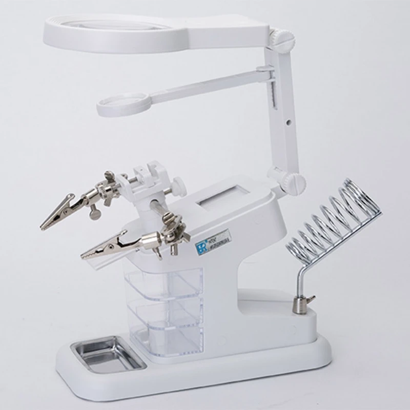 

E7CD Magnifier Soldering Station 3X 4.5X 25X Magnifying Glass Stand with Clamp and Alligator Clips LED Light Helping hands