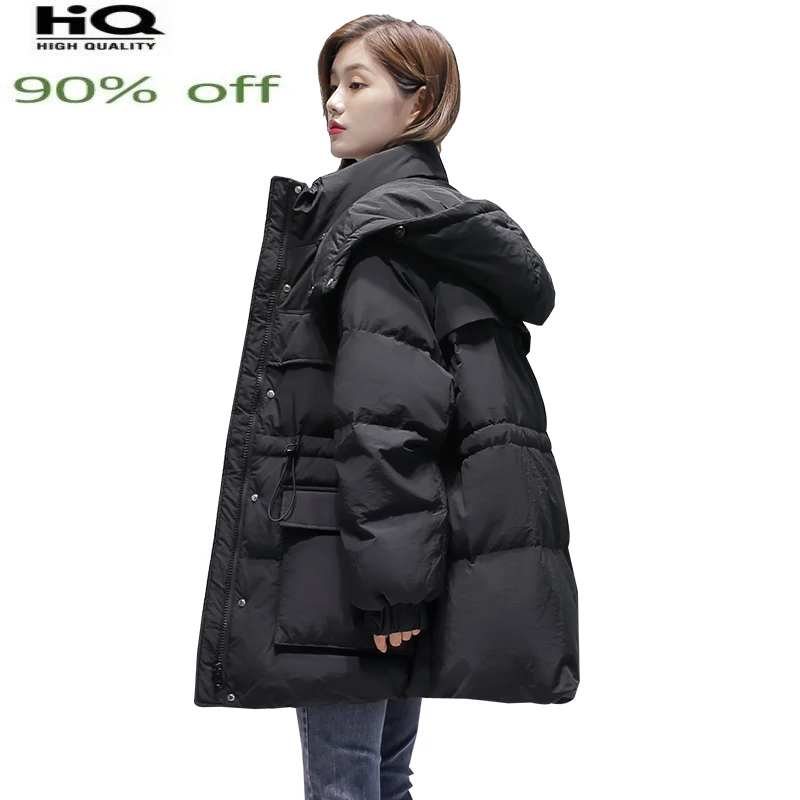 

Winter Women's Jacket 2022 Hooded Duck Down Coats Femme Long Korean Style Parkas Casual Overcoats Chaqueta Mujer SQQ434