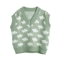 women harajuku fashion sweet clouds jacquard knitted vest sweaters v neck sleeveless knitwear female preppy style casual tops